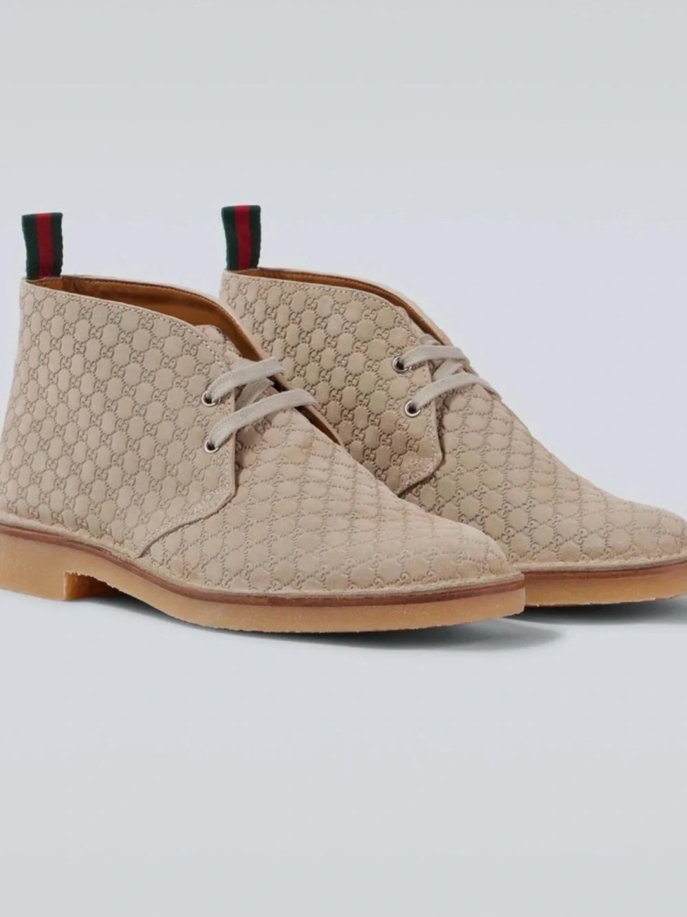 NWT Gucci Beige Suede GG Embossed Chukka Boots. US 10, 11